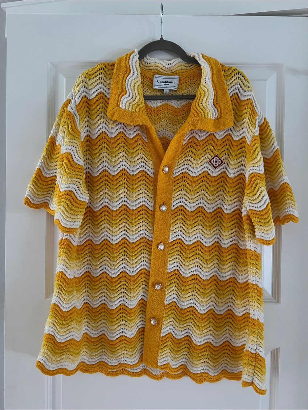 Casablanca Yellow Wavy Gradient Open-Knit Crochet Shirt XL
